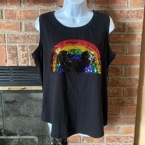 Disney Rainbow Mickey Sequined Black Tank Top